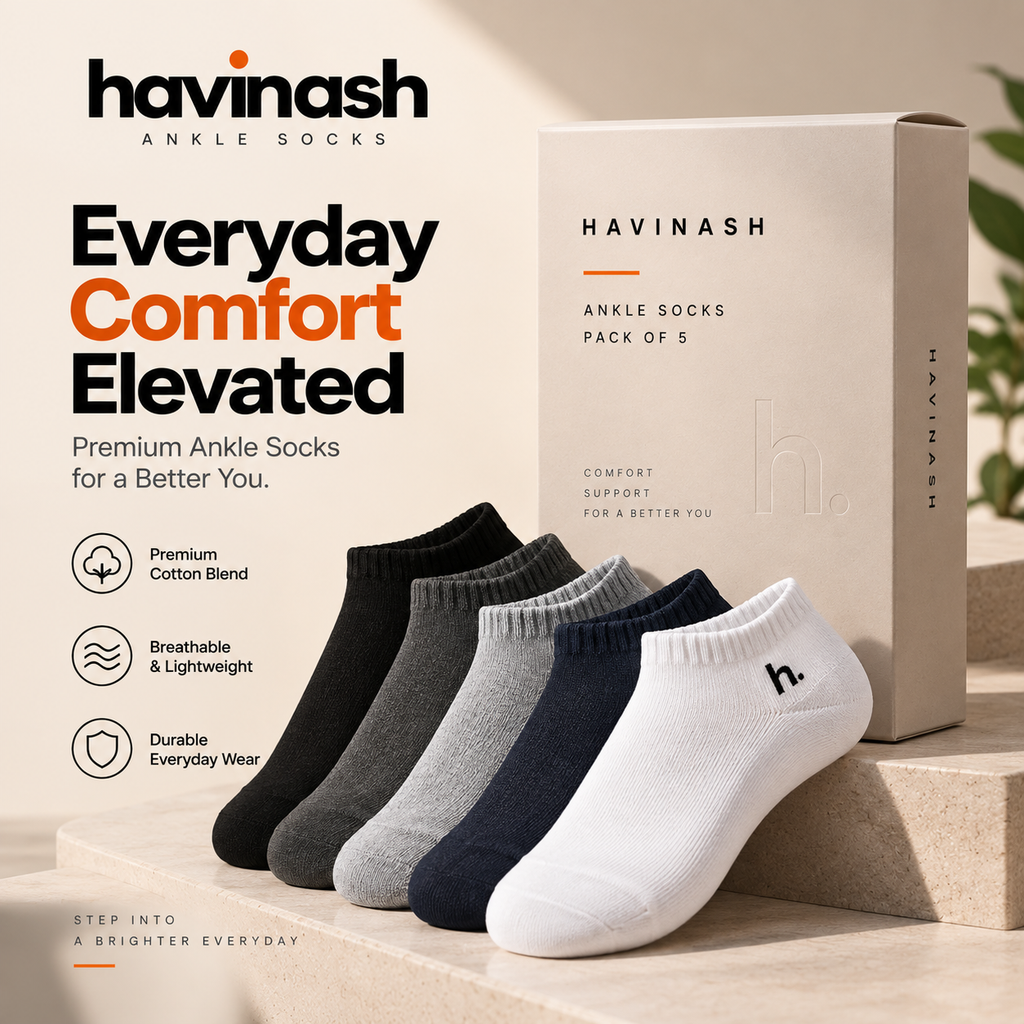 Havinash Premium Ankle Socks for Men – Pack of 5