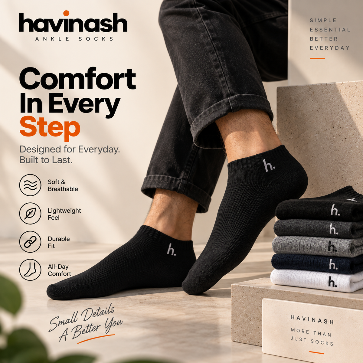 Havinash Premium Ankle Socks for Men – Pack of 5