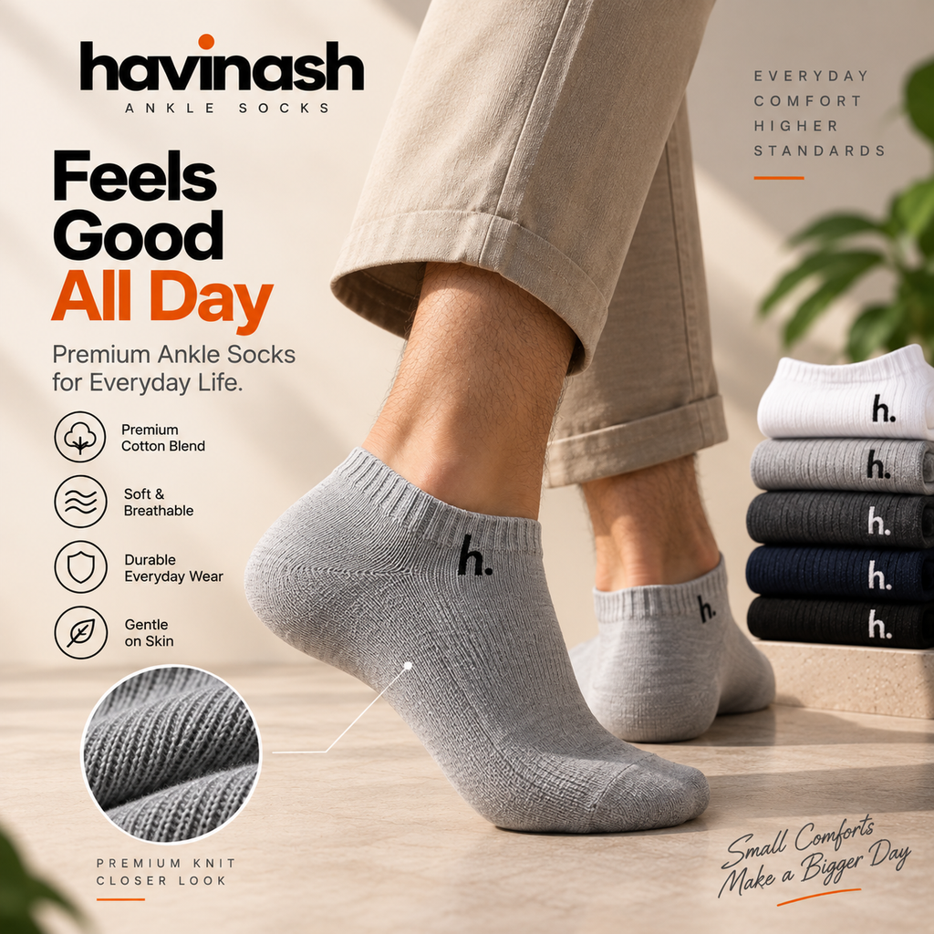 Havinash Premium Ankle Socks for Men – Pack of 5