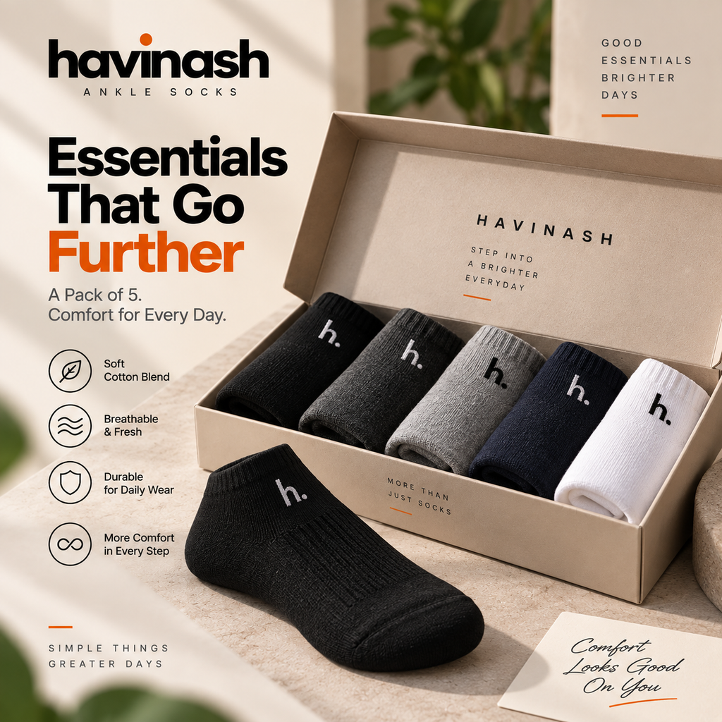 Havinash Premium Ankle Socks for Men – Pack of 5